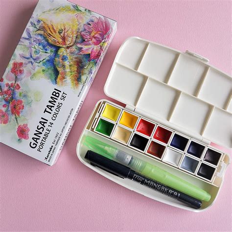 bijou metal box watercolor travel set|Artist Watercolor Paint Travel Half Pan Palette Paint Box Set.